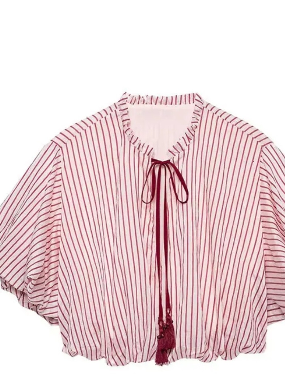Zara Pink and Burgundy Striped Tie-Front Blouse